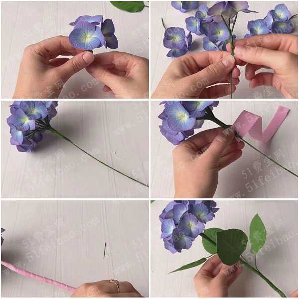 diy仿真花教程,手工制作永生花绣球花