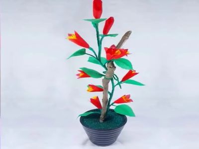 废环保袋手工DIY红艳艳迎春花盆栽
