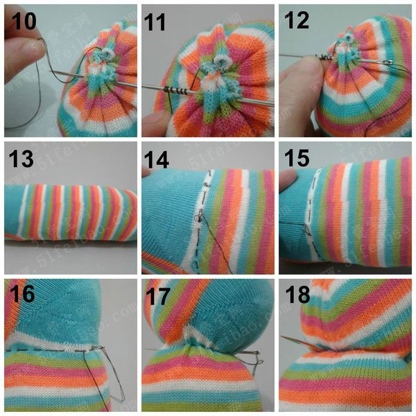 黑发姑娘袜子娃娃全身布偶做法图解