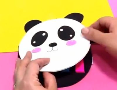 旧光盘DIY熊猫头像便签纸收纳夹子