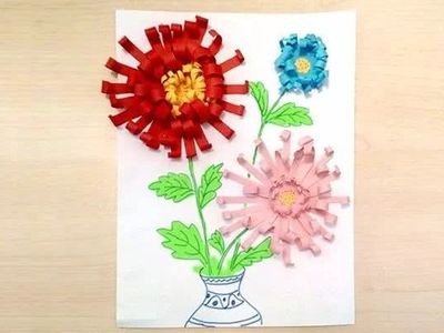 DIY过年鲜花创意手工，好看的纸艺菊花拼贴画制作教学