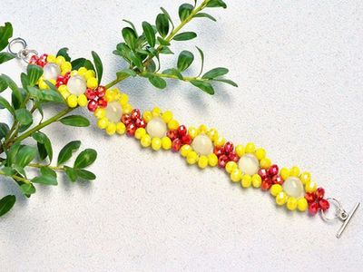 自制红黄两色串珠DIY手链