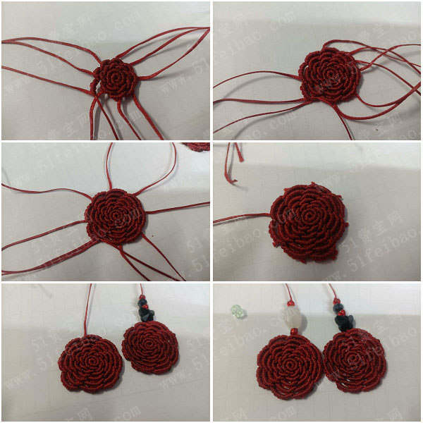 diy编绳首饰教程如何编织简单小红花耳环