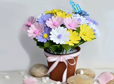 DIY带来幸福不织布格桑花盆栽