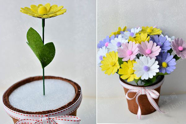 diy带来幸福不织布格桑花盆栽