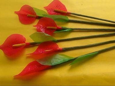 废塑料袋手工制作春节红掌花的方法