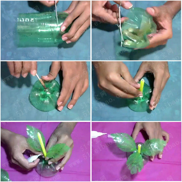 手工diy饮料瓶胶花盆栽教学