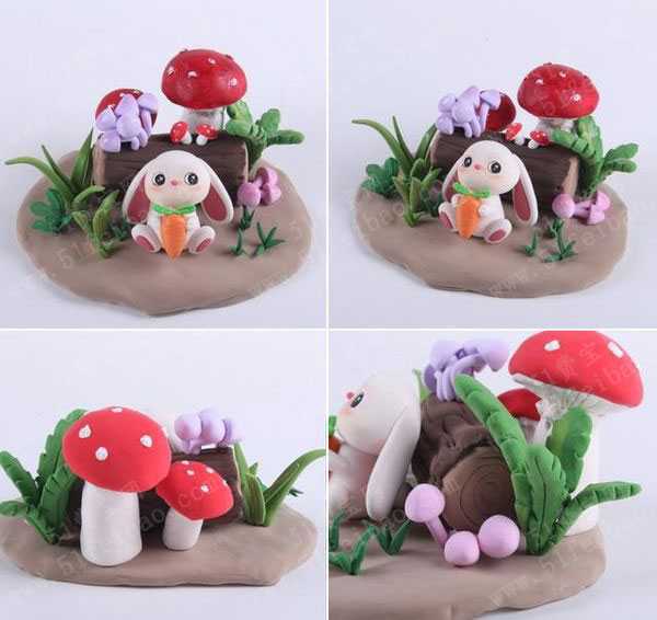 幼儿园手工作品,粘土diy森林小兔教程 - 手工小制作