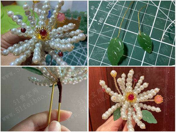 串珠头饰制作图解,diy仿故宫文物菊花珠钗 - 手工小