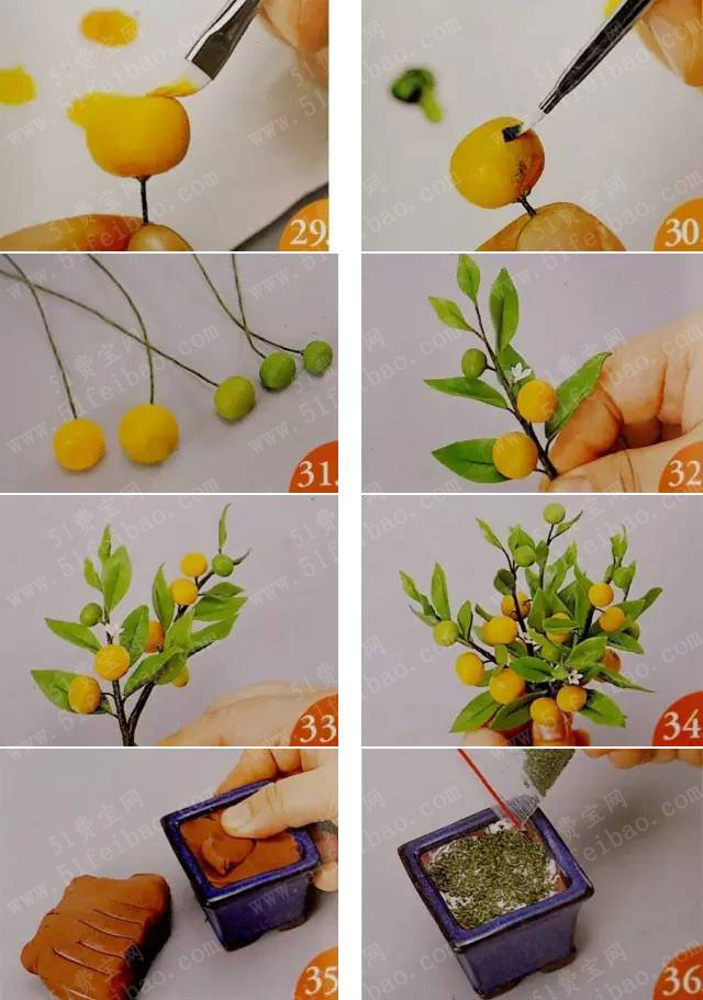 新年吉利摆设,diy粘土仿真盆栽金桔图解