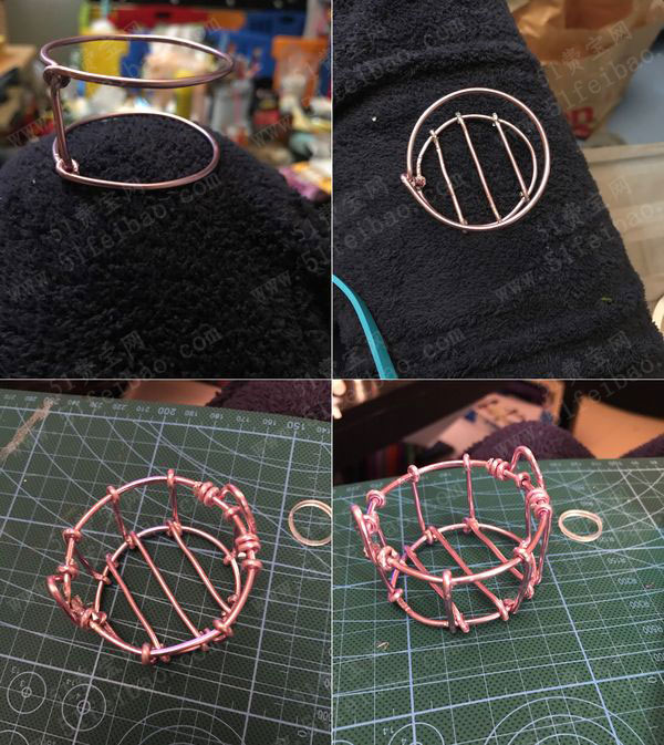 手工制作精美铝线烛台做法步骤:   1,做出圆柱体造型的小吊篮,底部