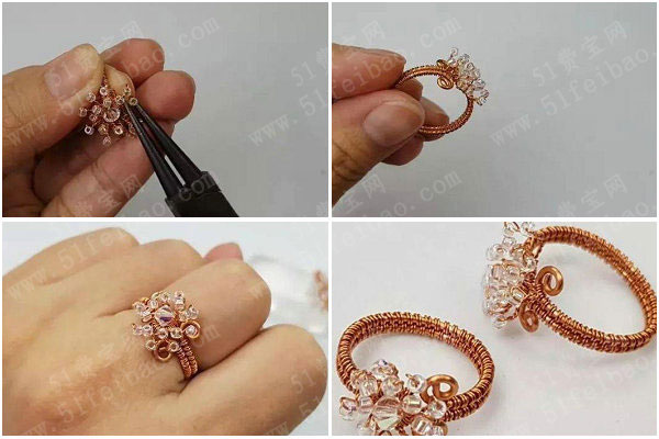 金属铜编饰品教程,手编水晶花指环的做法教学 - 手工