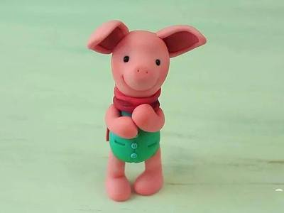 冷瓷土手工创意，DIY动物角色微笑的小猪Piglet