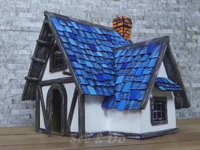创意纸板小屋制作材料包，DIY微型纸板房蓝色小木屋实例