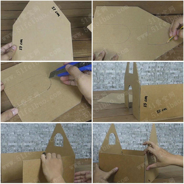 创意纸板小屋制作材料包diy微型纸板房蓝色小木屋实例