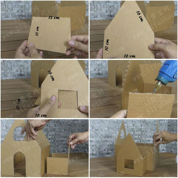 创意纸板小屋制作材料包,diy微型纸板房蓝色小木屋实例 废旧物品