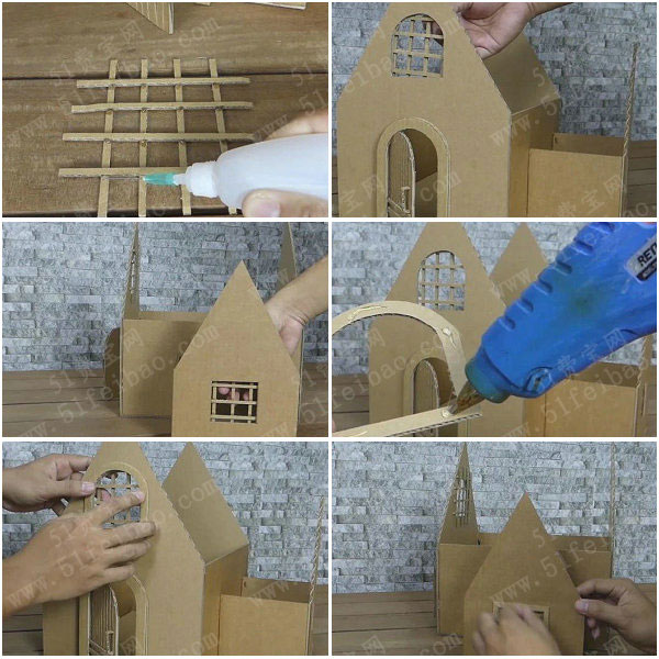 创意纸板小屋制作材料包,diy微型纸板房蓝色小木屋实例 废旧物品
