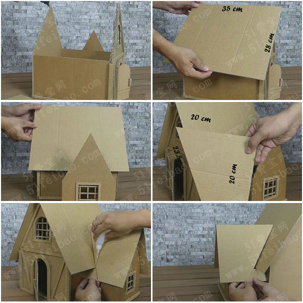 创意纸板小屋制作材料包,diy微型纸板房蓝色小木屋实例 废旧物品