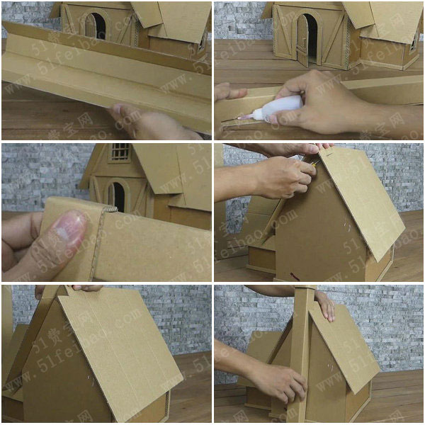 创意纸板小屋制作材料包diy微型纸板房蓝色小木屋实例