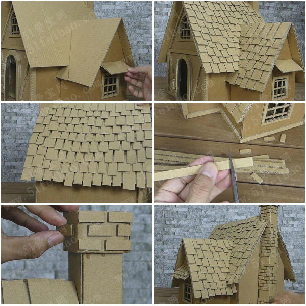 创意纸板小屋制作材料包diy微型纸板房蓝色小木屋实例