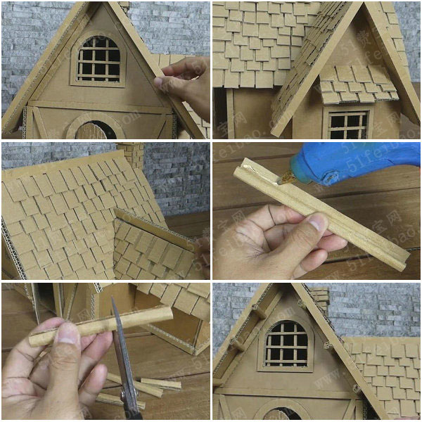 创意纸板小屋制作材料包diy微型纸板房蓝色小木屋实例