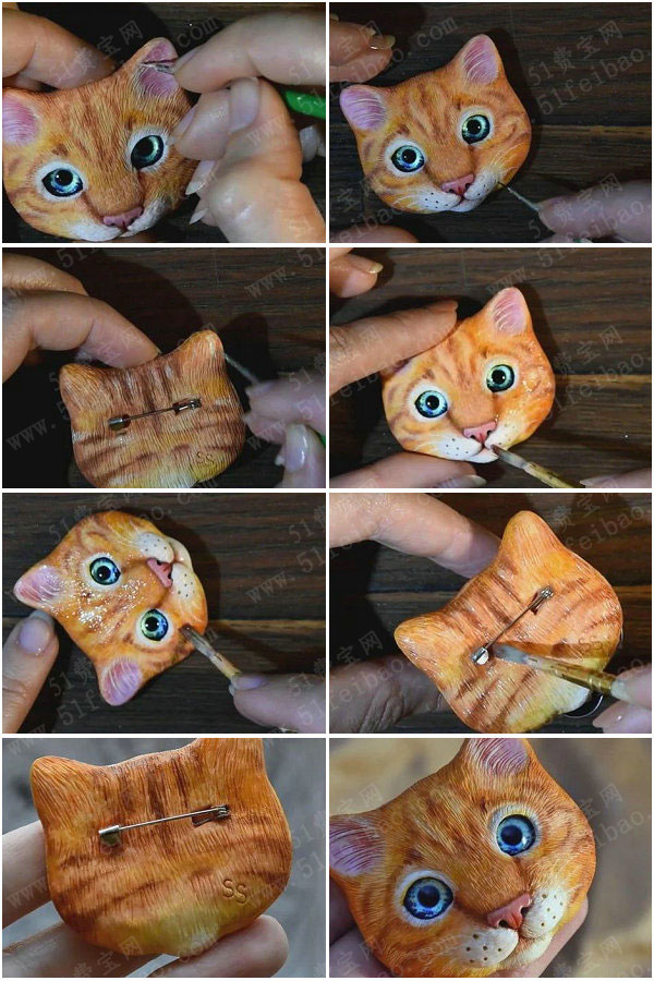 软陶动物饰品教程diy体雕塑橘猫造型