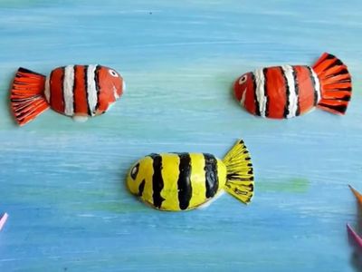 开心果壳diy儿童小鱼画幼儿园作品