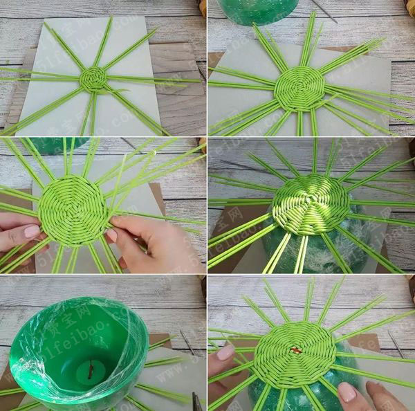 个性装饰工艺教程,diy纸管编织青苹果收纳盒 - 手工小