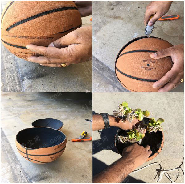 报废篮球足球排球diy悬挂花盆