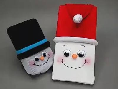 圣诞礼品包装工艺教程，利用袜子制作糖果袜雪人礼品盒