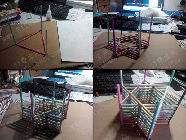 笔芯废物利用做diy六芒星笔筒教程 - 废物利用手工diy