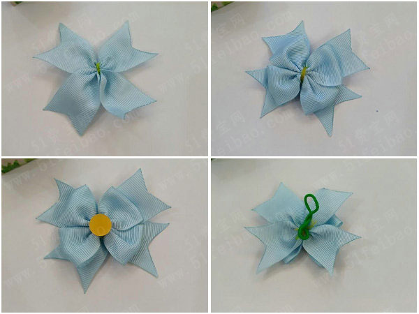 烧花丝带头饰,diy淡蓝色蝴蝶花发圈发饰 - 手工小制作