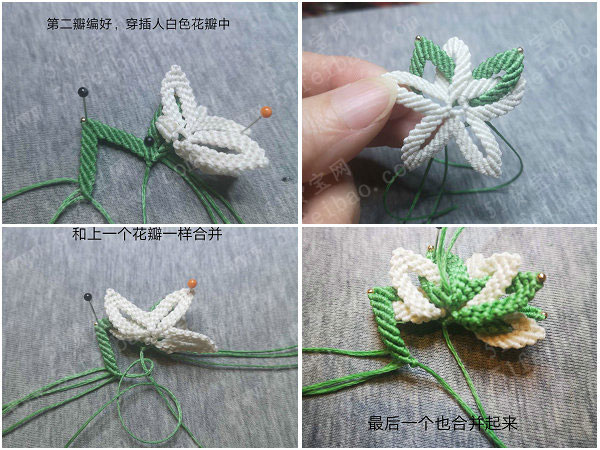 斜卷结编织方法,diy绳编斜卷结胸花详细教程