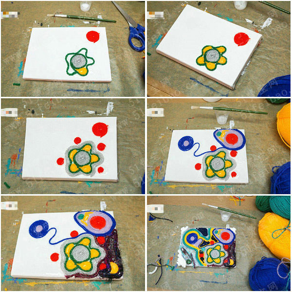 幼儿园手工创意,diy五彩缤纷毛线画教程