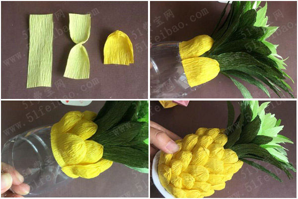 皱纹纸手工教程,diy菠萝摆件的制作方法