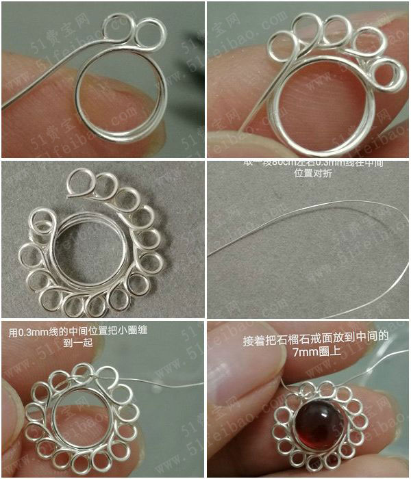 金属丝绕线diy手工,制作精美的石榴石花环耳坠