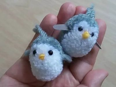 创意毛线手工作品,DIY萌呆线球小企鹅