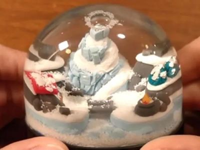 手工软陶场景摆件,DIY冰峰雪球手办