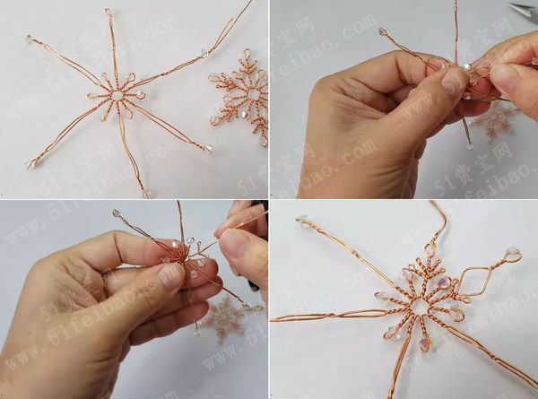 diy铜编手工艺作品教程好看的冬季主题水晶雪花吊坠