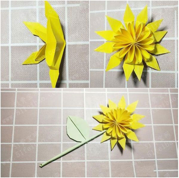 简单的儿童纸艺手作,diy立体向日葵折纸图解
