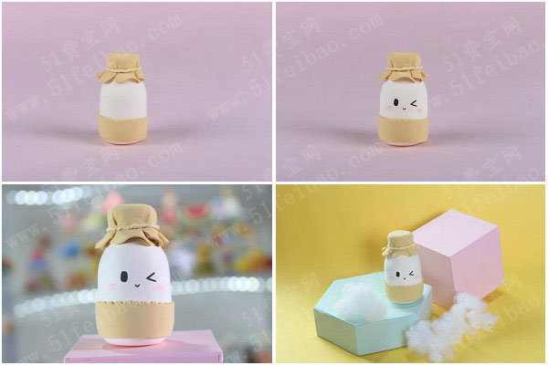 儿童的创意手工使用粘土diy牛奶瓶