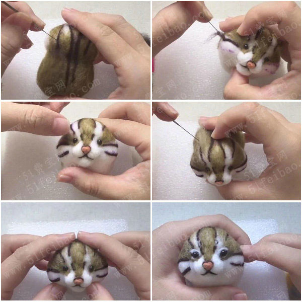 毛毡戳戳乐作品,diy羊毛毡石虎猫的戳法过程