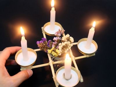 一次性筷子DIY四方蜡烛台教学