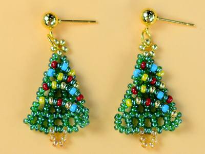 手工制作首饰，圣诞树形串珠耳环的创意