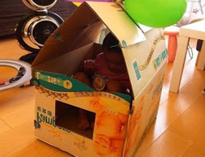 美度扣创作分享：纸箱改造缤纷气球小房子