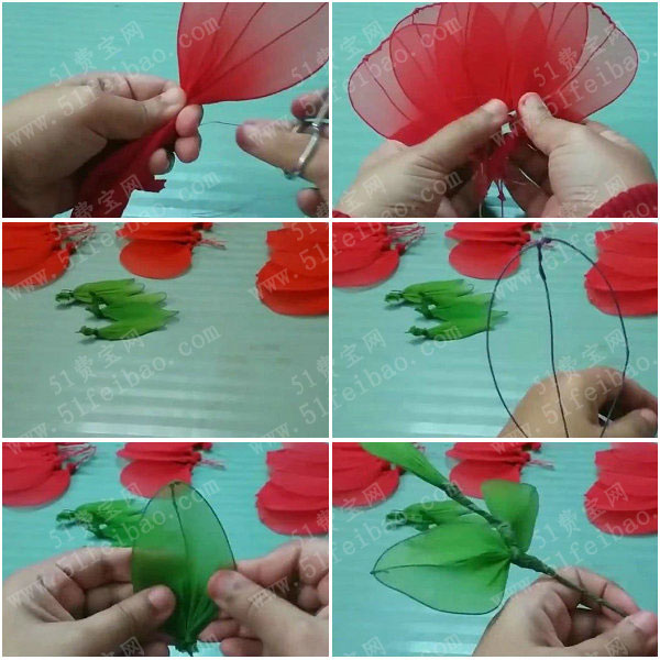 丝网花的制作步骤,diy丝袜花红玫瑰