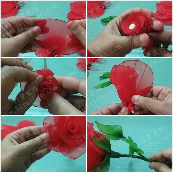 丝网花的制作步骤diy丝袜花红玫瑰