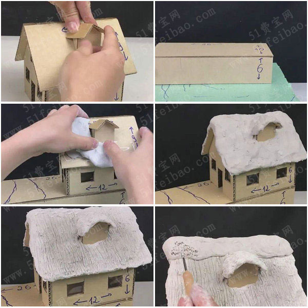 微型房屋场景教程,diy瀑布旁的隐居小屋 废旧物品手工制作 51费宝