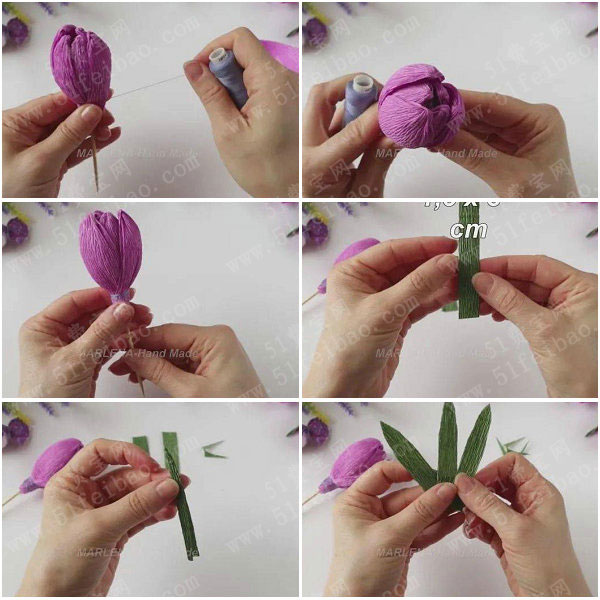纸艺花束礼物自制教程,diy郁金香糖果花束 手工小制作 51费宝网