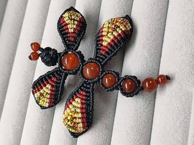 中国结编绳饰品，如何编织彩色大蜻蜓